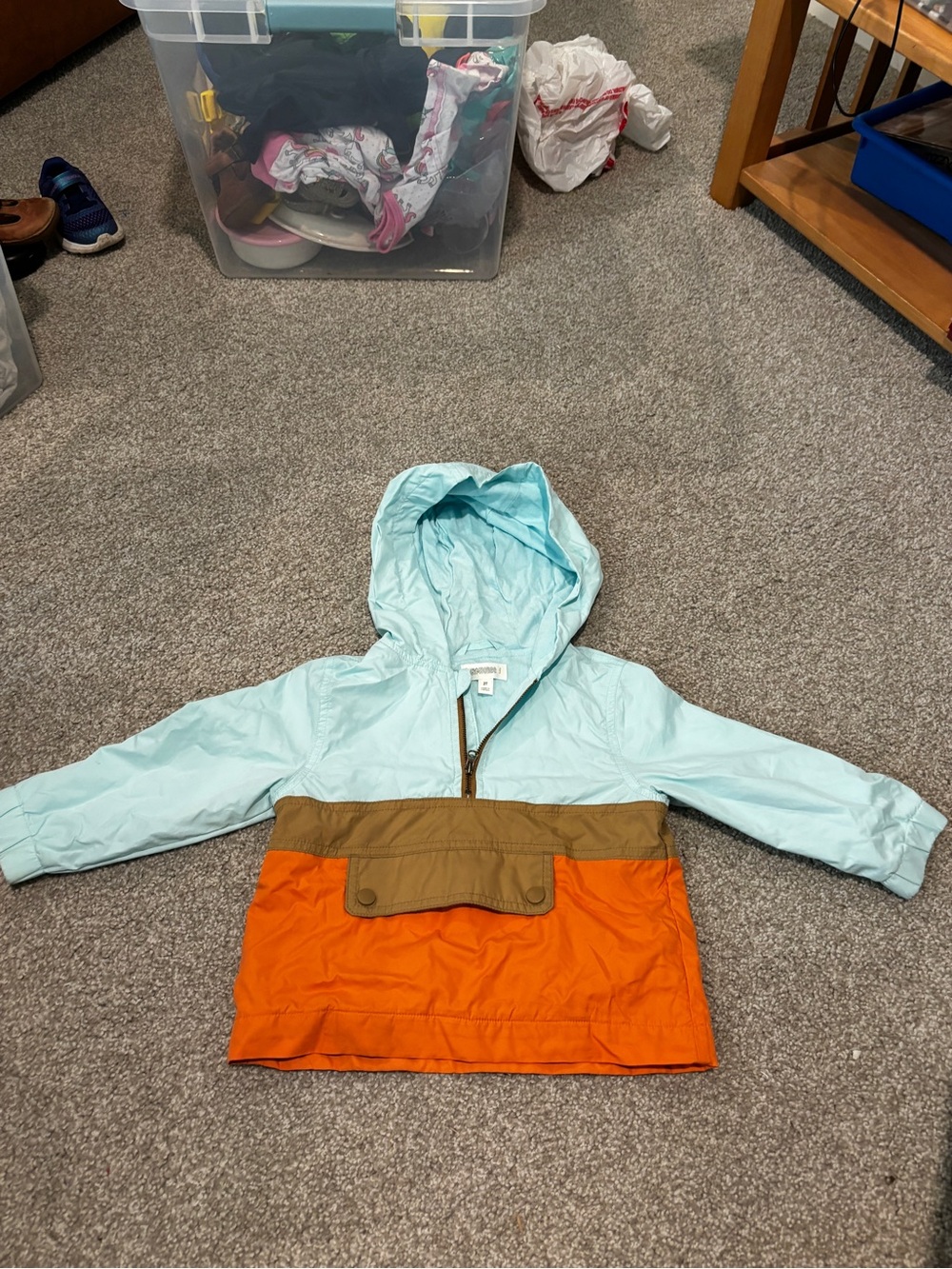 Gymboree Light Blue, Orange & Brown Hooded Colorblock Raincoat